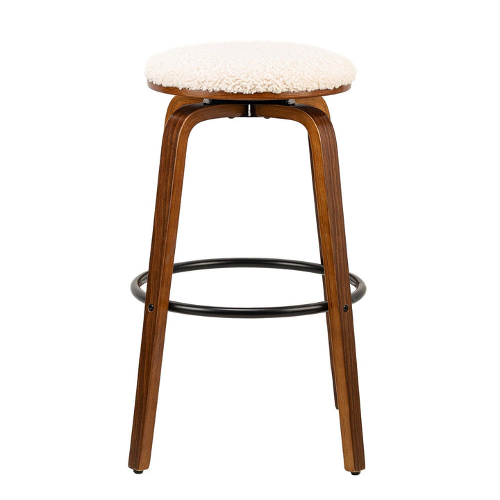 Lot de 2 tabourets de bar en bois et bouclettes blanches