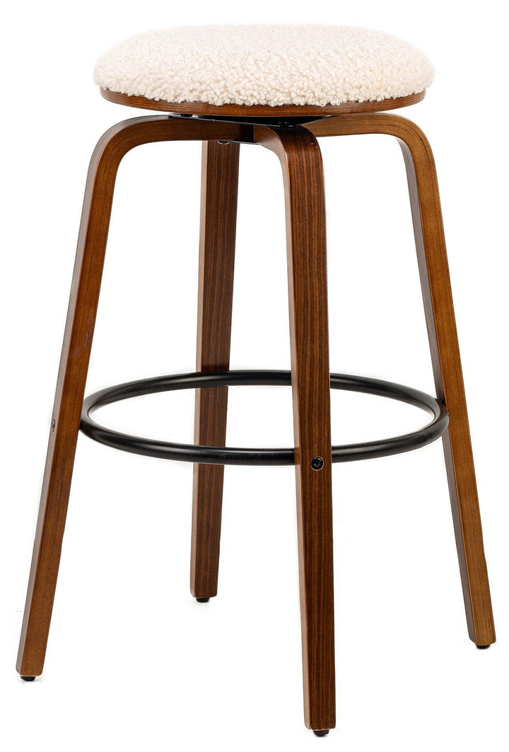 Lot de 2 tabourets de bar en bois et bouclettes blanches