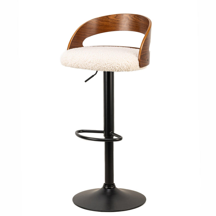 Lot de 2 tabourets de bar en bois et bouclettes blanches