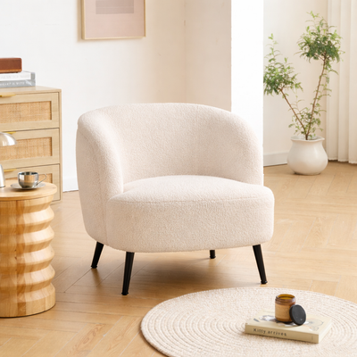 SVEN - Fauteuil de salon en métal et bouclettes blanches