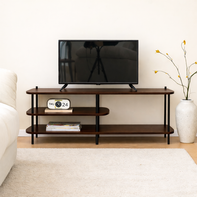 COLEMAN - Meuble TV style moderne en métal et bois marron