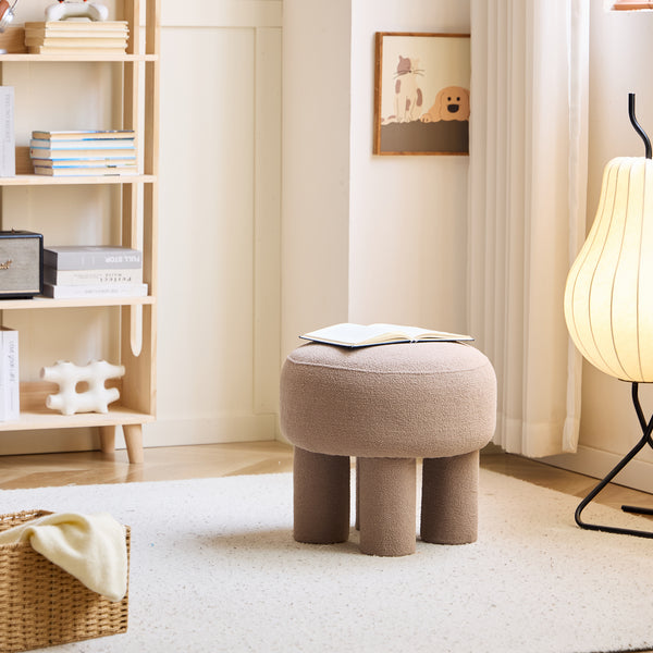 AHRUS - Pouf de salon scandinave en bouclette taupe