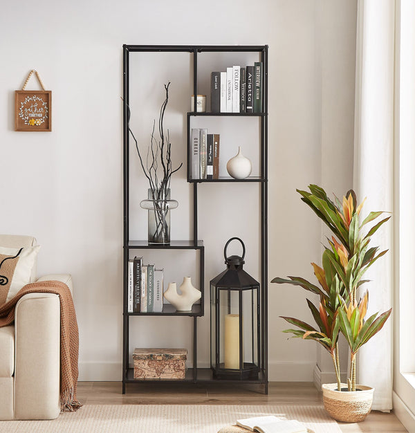 KNUT - Etagère bibliothèque industrielle 5 niveaux en métal noir