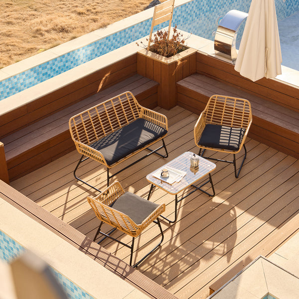 DANANG - Salon de jardin en rotin et metal noir