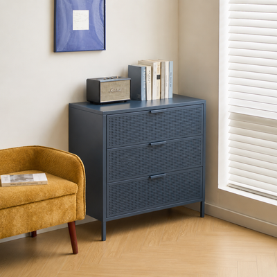 Commode 3 tiroirs en métal bleu