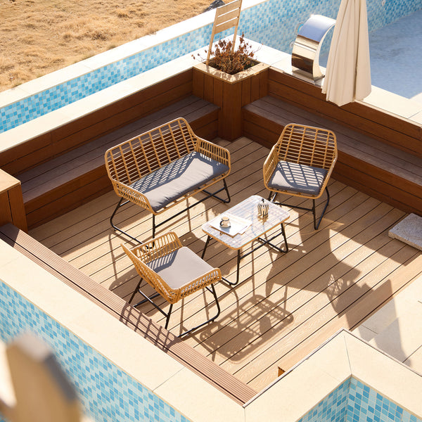 DANANG - Salon de jardin en rotin et metal gris