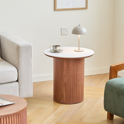 Table d'appoint en bois avec plateau effet marbre marron