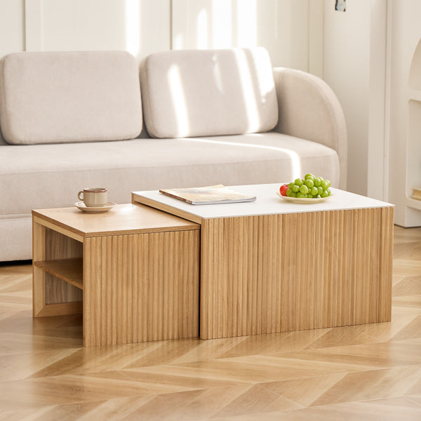 TROMSO - Set de 2 tables basses gigognes en bois et effet marbre