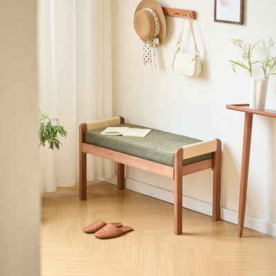 Banc en bois massif et tissu vert