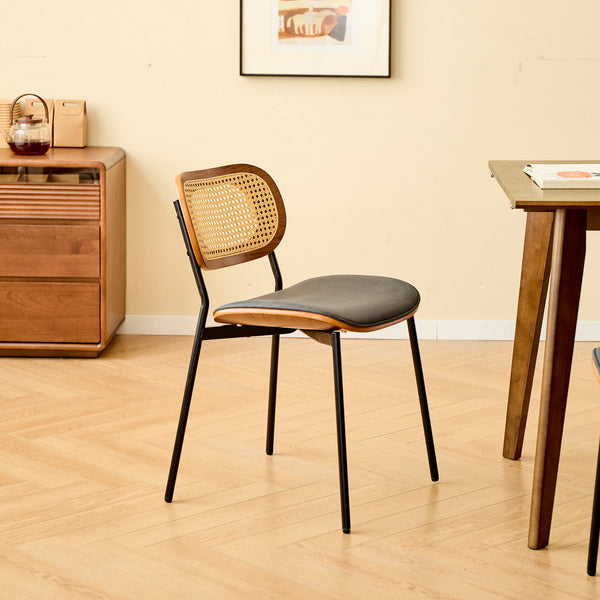 ALESUND - Lot de 2 chaises de salle à manger en rotin et suédine noir