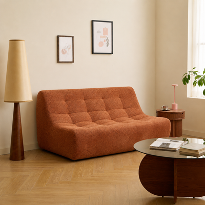 Canape banquette 2 personnes en tissu terracotta