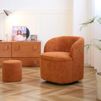 HALMSTAD - Fauteuil de salon pivotant et pouf en tissu terracotta