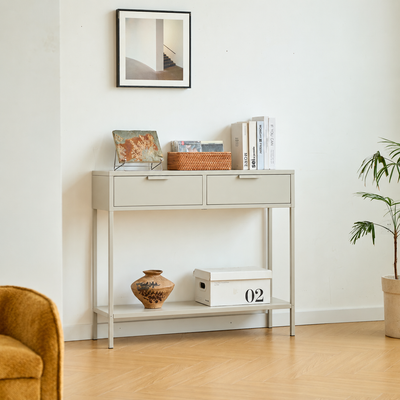 Console en métal 2 tiroirs beige