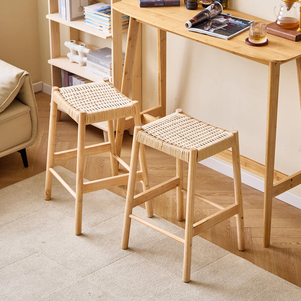 SALTA - Lot de 2 tabourets de bar en bois massif et corde