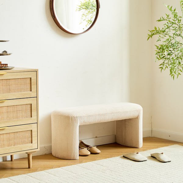 RIGA - Banc style scandinave en velours côtelé beige