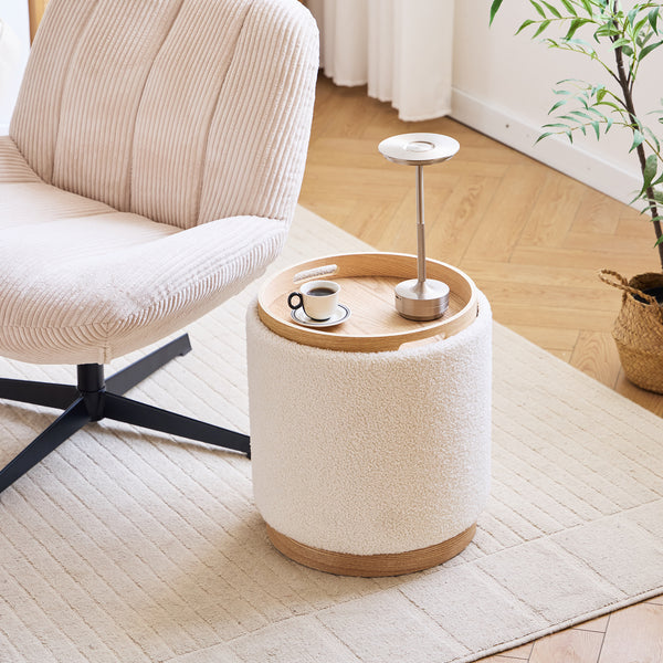 KEMI - Pouf avec rangement en bouclettes blanches