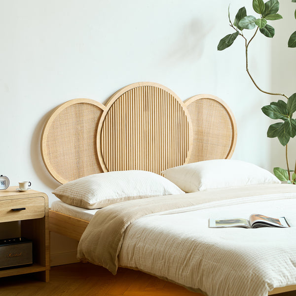 BODO - Tête de lit 160 en bois massif et rotin naturel