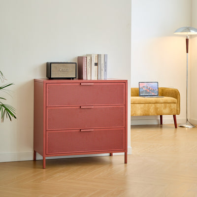 Commode 3 tiroirs en métal terracotta