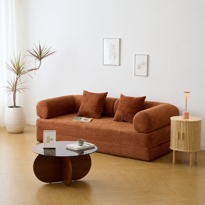 Canape lit convertible 3 personnes en tissu terracotta