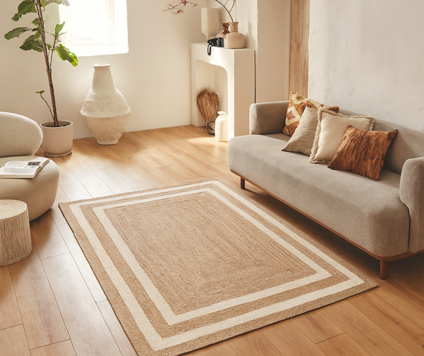 ALVA - Tapis rectangulaire en jute naturelle tissée marron 120 x 80 cm