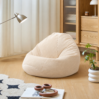 FLOBY - Pouf en velours côtelé beige