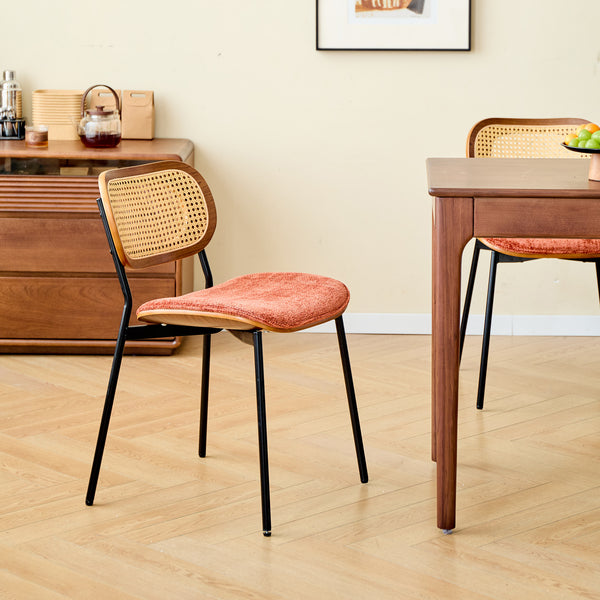 ALESUND - Lot de 2 chaises de salle à manger en rotin et tissu terracotta