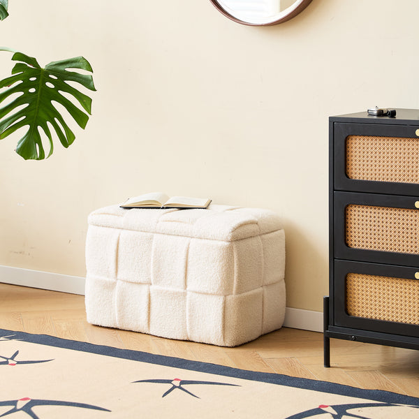 VANERN - Banc avec rangement en bouclettes blanches