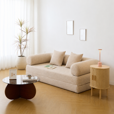 Canape lit convertible 3 personnes en tissu beige