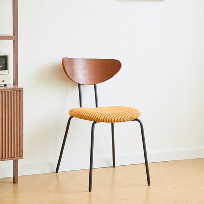 NIBE - Lot de 2 chaises de salle à manger en bois, métal et tissu jaune moutarde