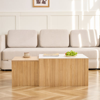 TROMSO - Set de 2 tables basses gigognes en bois et effet marbre