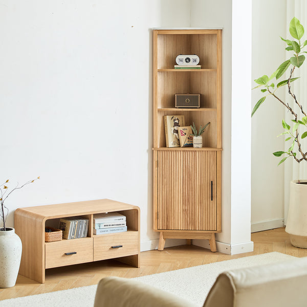 TALIABU - Colonne de rangement d'angle 1 porte 3 étagères en bois