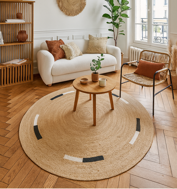 OLAV - Tapis rond en jute naturelle tissée marron 180 x 180 cm