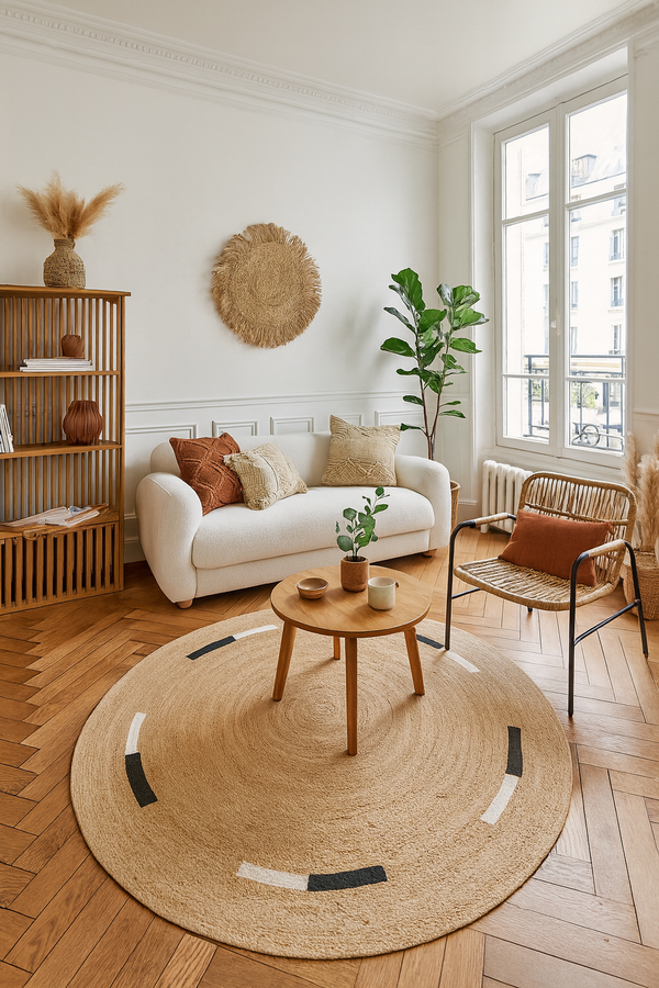 OLAV - Tapis rond en jute naturelle tissée marron 130 x 130 cm