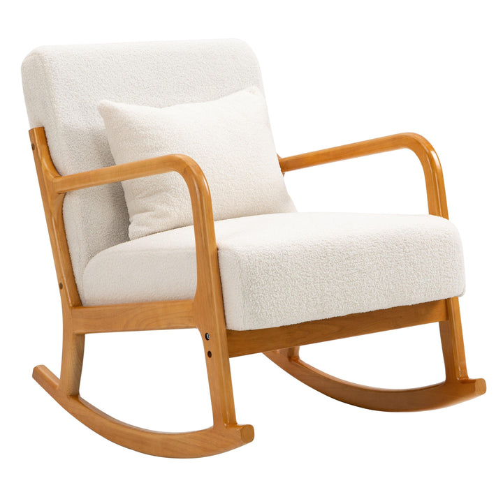 Rocking chair en bois massif et bouclettes blanches