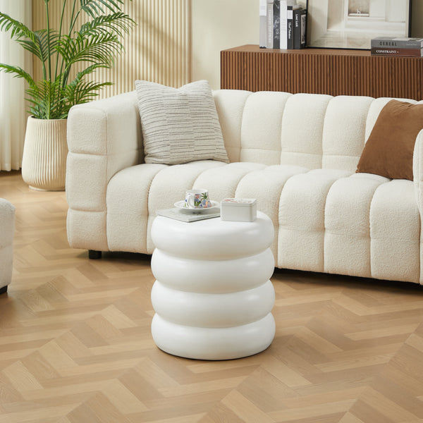 LOKKA - Table d'appoint bout de canapé intérieur extérieur en magnesite blanc