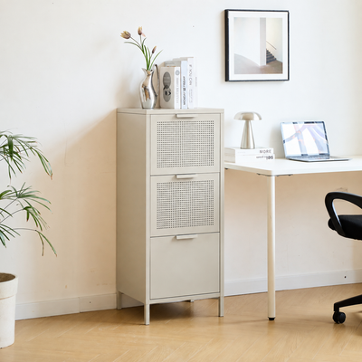 Meuble de rangement 3 tiroirs en metal Beige