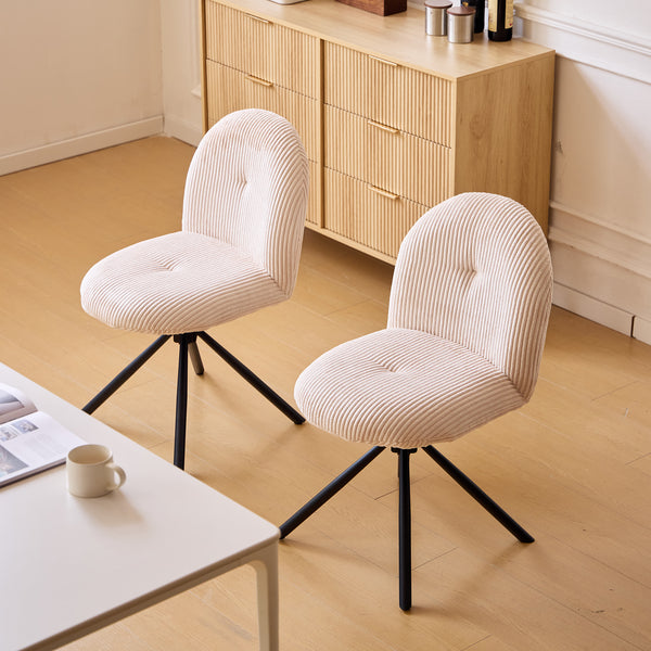 KITTILA - Lot de 2 chaises swivel rotatives en velours côtelé beige et metal