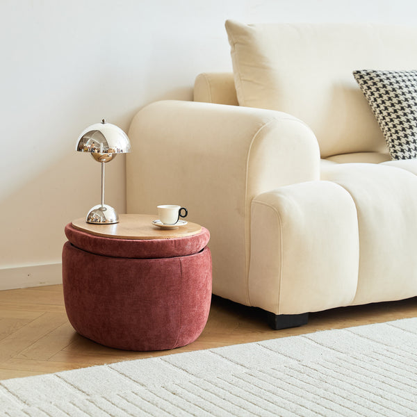 VASA - Pouf table basse avec rangement en tissu terracotta