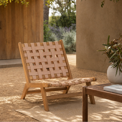 AGUILARES - Fauteuil intérieur extérieur en acacia massif et suèdine