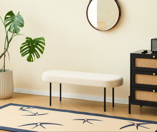 OSLO - Banc en métal et bouclettes blanches