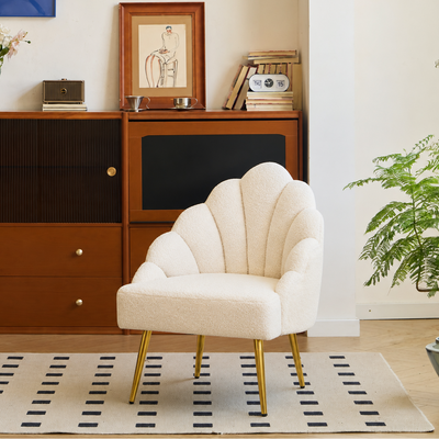 BOLGE - Fauteuil retro en métal et bouclettes blanches