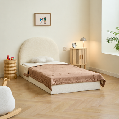 MARABA - Lit coffre 90 cm en tissu beige