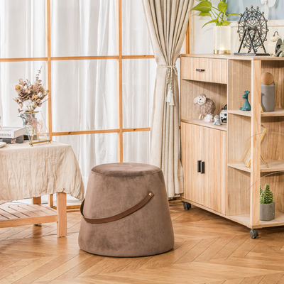 FUJI - Pouf en velours marron avec corde