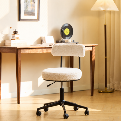 LARS - Chaise de bureau réglable en bouclettes blanches