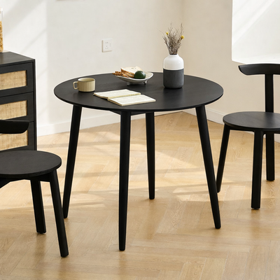 TRADITION - Table a manger ronde 4 personnes en pin massif D90 coloris noir