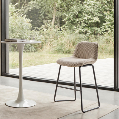 Lot de 2 tabourets de bar en métal et velours côtelé gris