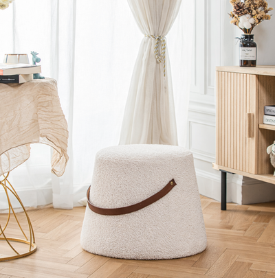 FUJI - Pouf en bouclettes blanc avec corde