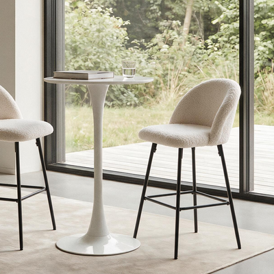 Lot de 2 tabourets de bar en métal et bouclettes blanches