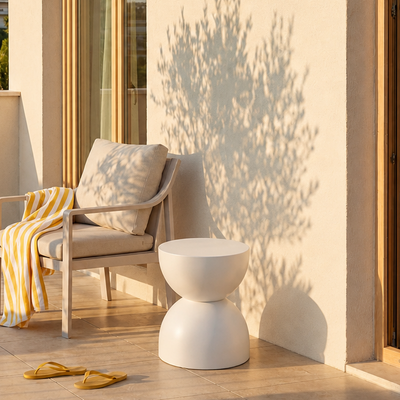 VEJEN - Table d'appoint bout de canapé intérieur extérieur en magnesite blanc