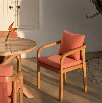 DELGADO - Lot de 2 chaises de jardin en bois massif et tissu rose